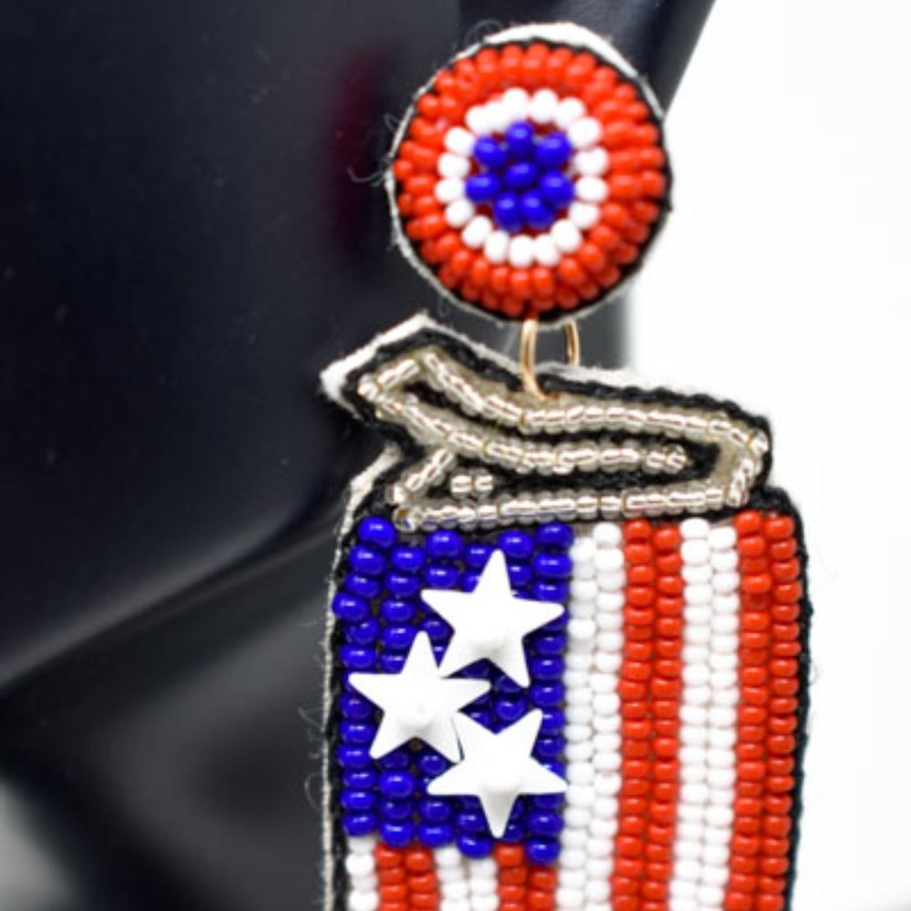 2.25" American Flag Patriotic Beer Can Earrings - Picture 9 of 10